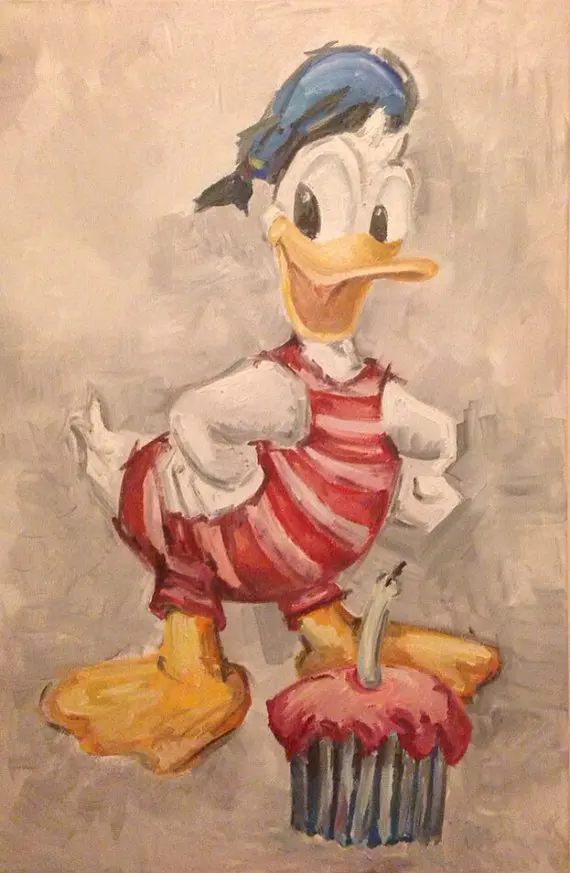 

Superb Skills Artist Hand-painted Impression Animal Donald Duck Oil Painting On Canvas Handmade Donald Painting For Baby Room
