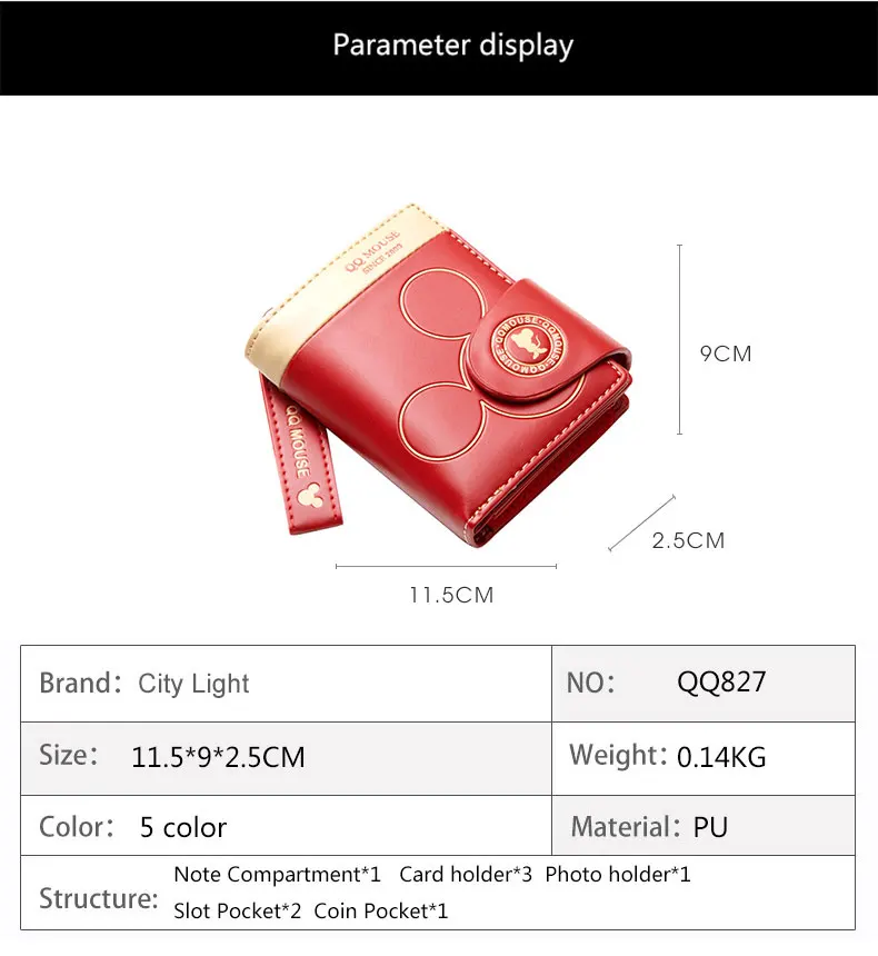 Женский кошелек из искусственной кожи, дизайнерский кошелек с Микки Маусом, модный кошелек на застежке-молнии с карманом для монет, Женский кошелек для кредитных карт, carteras mujer
