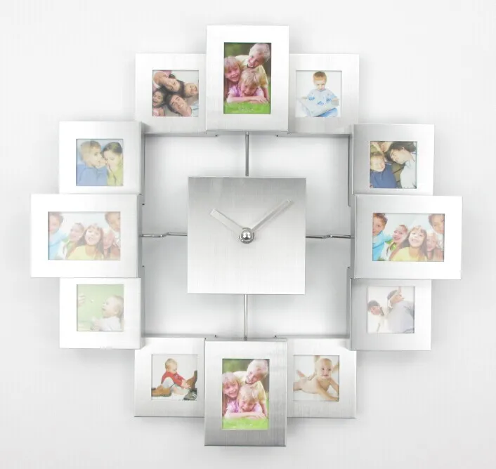 

Modern Design Photo Frame Clock with 12 Pictures Large Decorative Metal Wall Clock Living Room Art Decor Horloge Murale