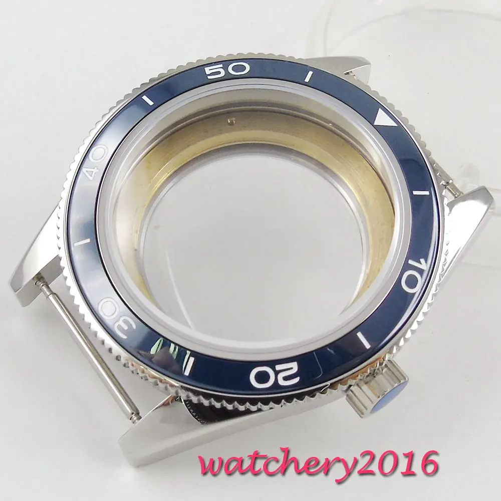 41mm stainless steel case blue ceramic bezel sapphire crystal fit eta 2824 2836 miyota 82 movement watch case
