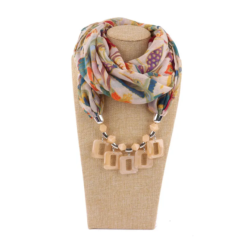 RUNMEIFA новое ожерелье кулон шарф для женщин Вуаль шарф принт платок Femme Смола стекло аксессуары шарф Прямая поставка - Цвет: 28