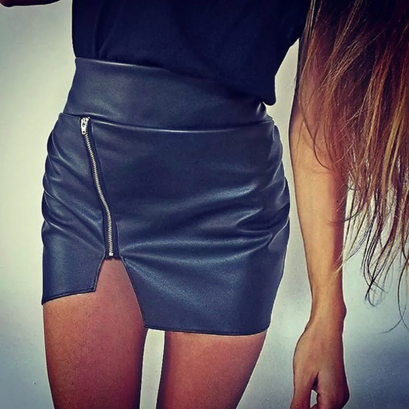 Сексуальное женское облегающее юбка из искусственной кожи юбка Женская Мини Короткая юбка с разрезом сбоку юбка на молнии черная сексуальная клубная saias faldas