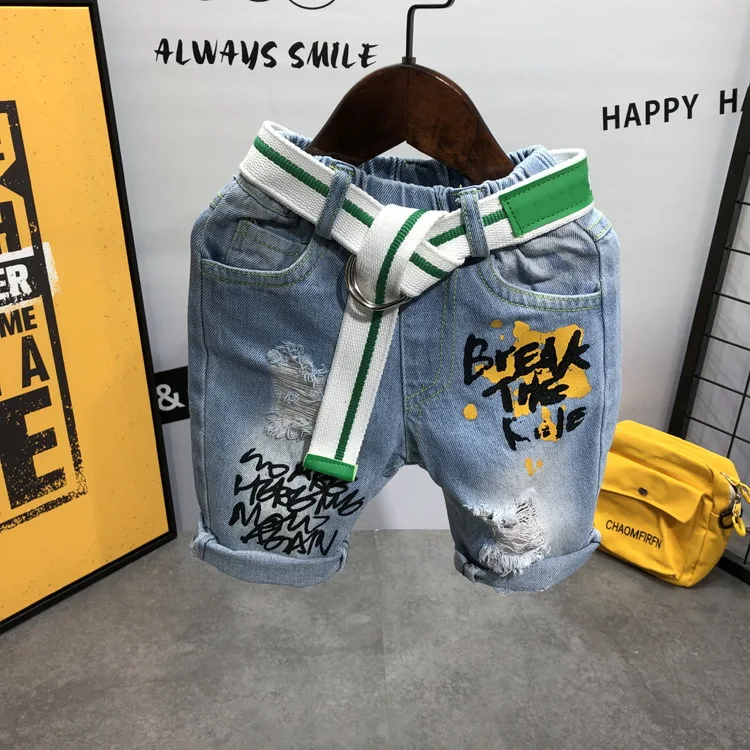 

Children Pants for baby hole summer trousers kids child Denim Shorts boys loose shorts 2-7years (Gift belt