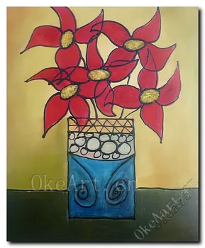 

Hand Painted Abstract Flower Oil Painting On Canvas Red Flower Decorative Painting Living Room Paintings Wall Decor