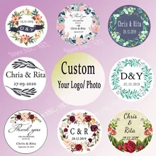Пользовательские Свадебные наклейки конфеты коробки для подарков ручной работы Подарочная бирка венок цветок этикетки конверт уплотнения 3-6 см круг