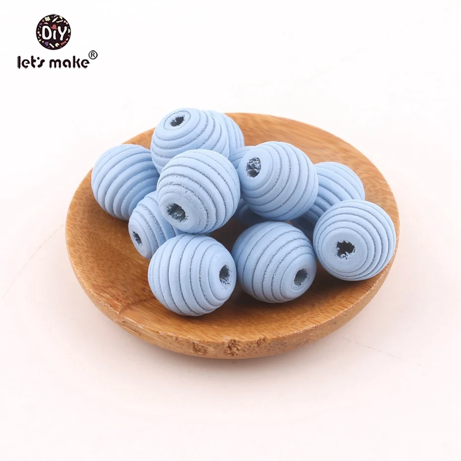Давайте сделаем круглый улей деревянные бусины 100 шт 18 мм без лака DIY бусины Детские Прорезыватели деревянные Прорезыватели для зубов - Цвет: Blue