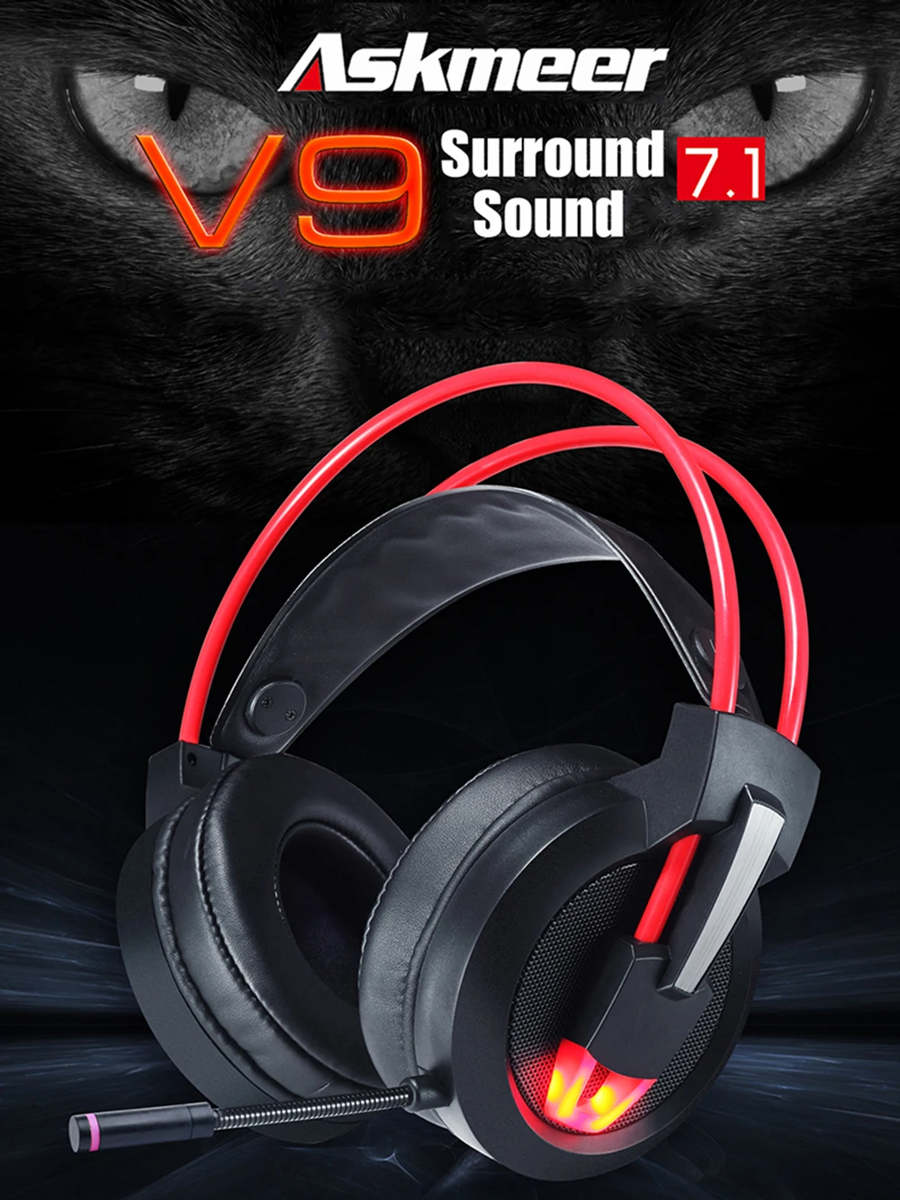 Askmeer USB Stereo Gaming Headphones casque 7.1 Surround Sound Channel Computer Headset with Microphone LED Lights for PC Gamer (1)