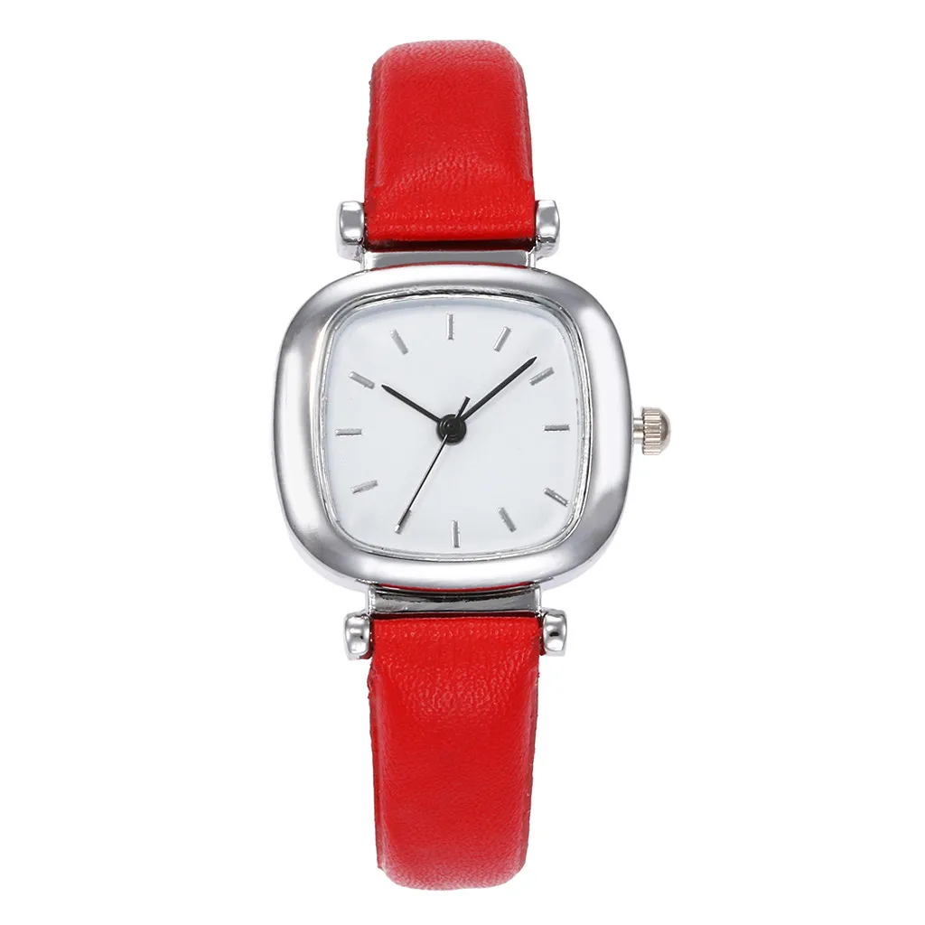 Vansvar Лидирующий бренд, квадратные женские часы-браслет, наручные часы с кожаными кристаллами, женское платье, женские кварцевые часы с капельками - Цвет: Red