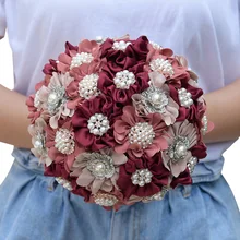 Ayicuthia атласная Букеты Свадебные бордовый фотографии свадебный букет Искусственные цветы для свадьбы с броши жемчуг S75