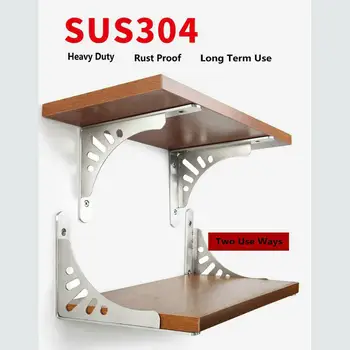 

2PCS 6-16INCH SUS304 Stainless Steel Shelf Bracket L Shape Thickened Corner Right Angle Two Ways Use Bracket Up Down Hold Rack