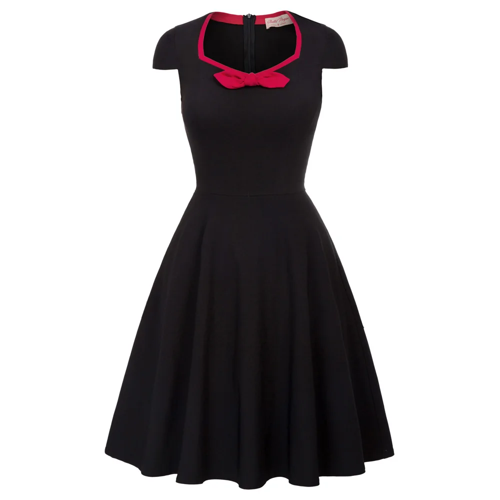 

2018 Summer Women Vintage Dresses 1950s 60s Bow-Knot Black Red Womens Casual Party Robe Retro Rockabilly Swing Dress Vestidos
