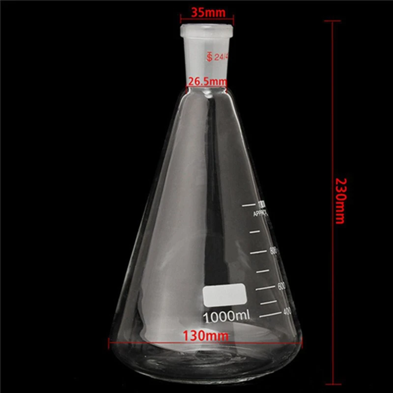 Лучшая цена 24/40 1000 мл/1Л стеклянная колба Erlenmeyer коническая бутылка посуда для химической лаборатория