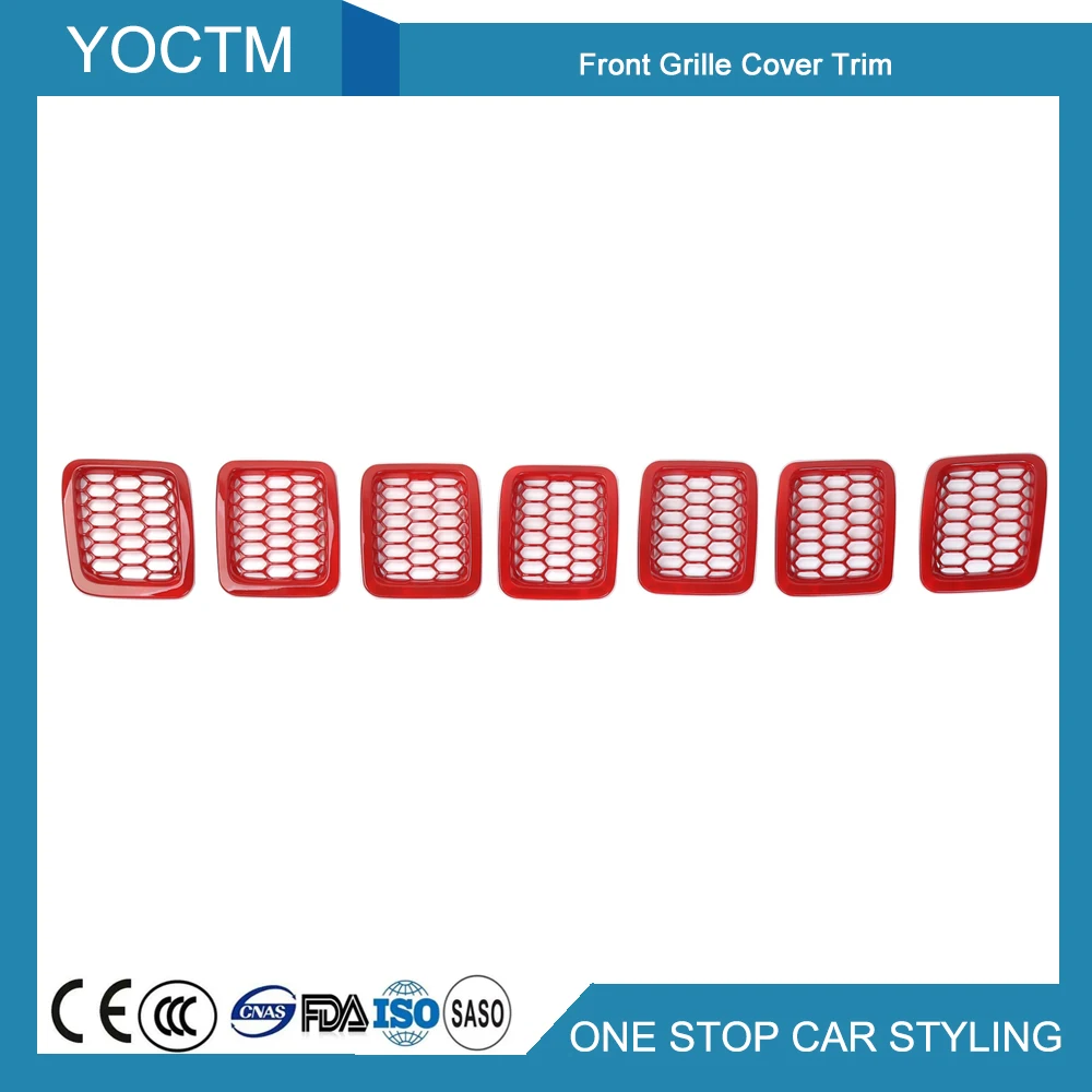 ABS Red Car Front Grill Decoration Cover Trim Stickers Fits for Jeep Compass 2017 UP Exterior Accessories Car Styling Pack of 7 ABS Red Car Front Grill Decoration Cover Trim Stickers Fits for Jeep Compass 2017 UP Exterior Accessories Car Styling Pack of 7