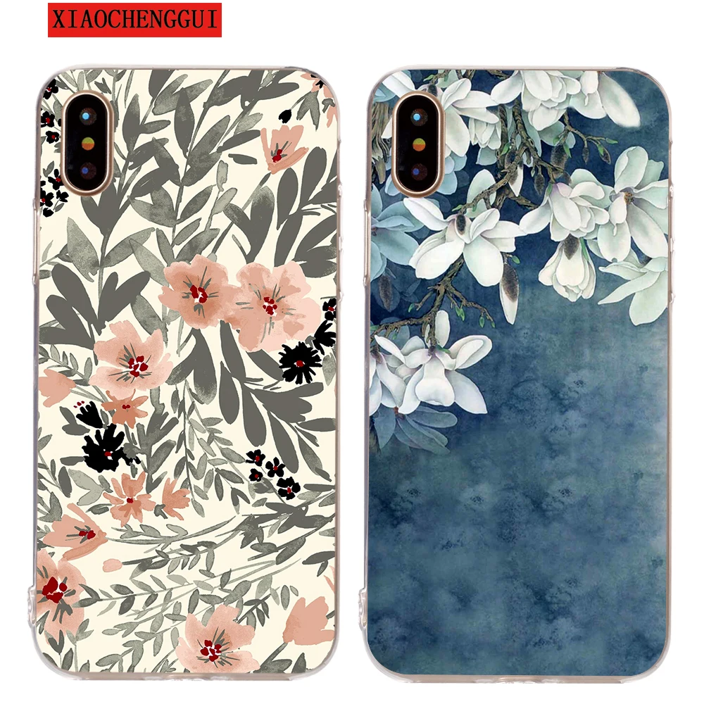 

Magnolia Flower Case for iPhone5 6 7 8 Plus Case Leaf Cute Castolin Leaf Flower Case for iPhone Coque for iPhone X Case