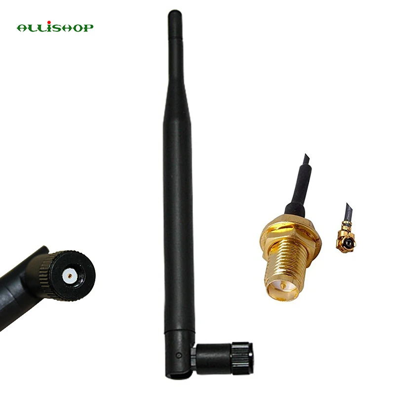 

ALLISHOP 2Pcs 2.4 GHz 5dBi Antenna wifi RP-SMA Male+RP SMA female to ufl./ IPX 1.13 Pigtail Cable For PCI cctv Wireless Router