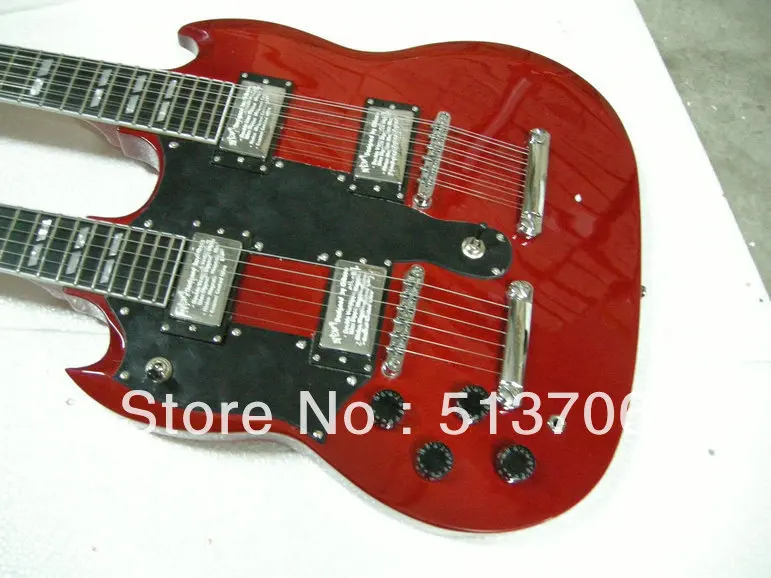 

Red Custom Shop Left Handed double Neck Electric Guitar 6/12 strings Wholesale Free Shipping