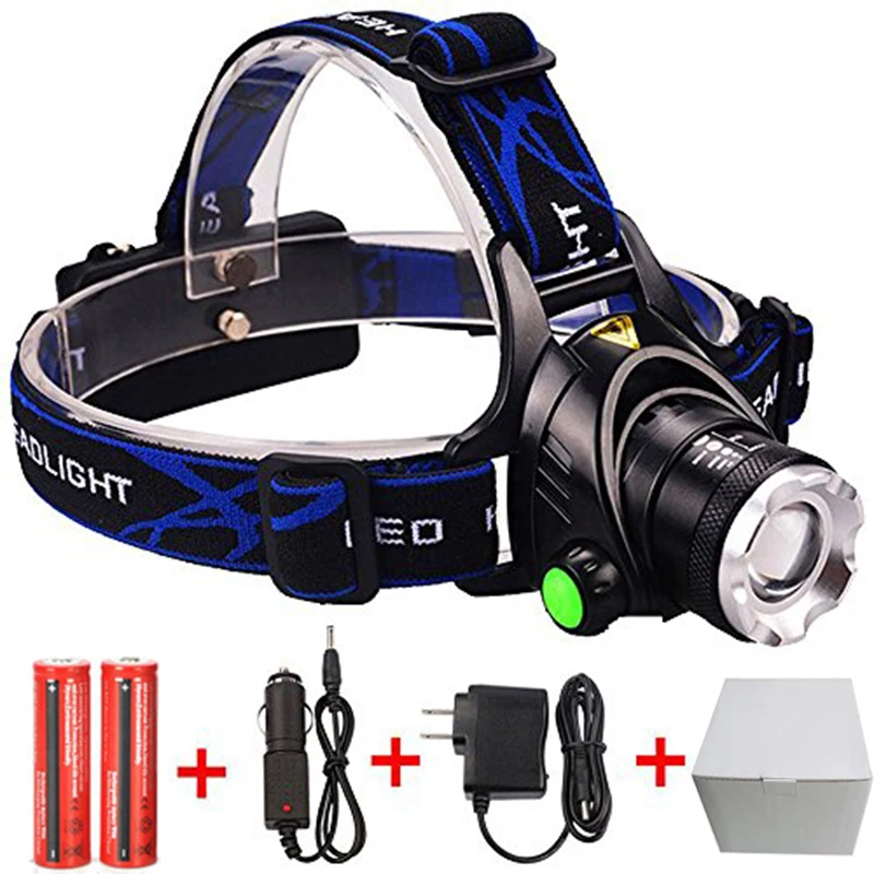 

RU USA 2000Lumen CREE XM-L T6 LED Headlamp Headlight Caming Hunting Head Light Lamp 3 Modes +2*18650 Battery + EU+Car Charger