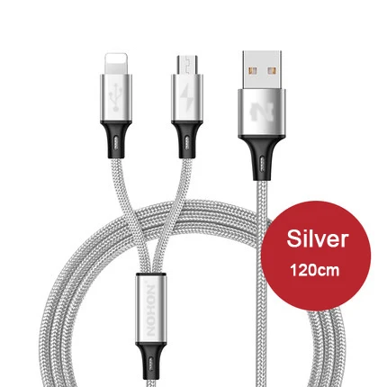 NOHON 2 в 1 USB кабель Micro 8Pin USB быстрая зарядка кабели для iPhone 8X7 6 6S Plus iPad iPod samsung Nokia нейлоновый провод - Цвет: 2-in-1 120cm Silver