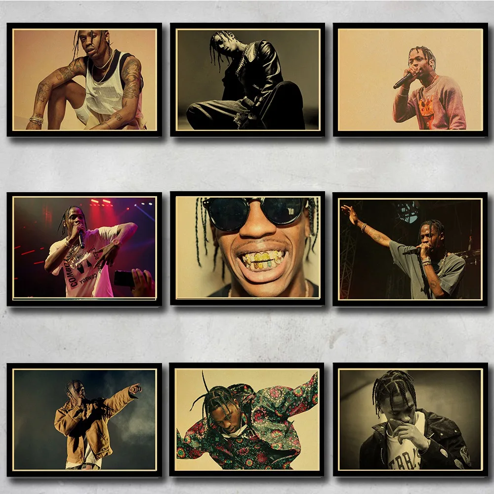 

Vintage Travis Scott Poster Hip Hop Rap Music Singer Star Posters and Prints Art Painting Bar Home Room Decor Wall sticker