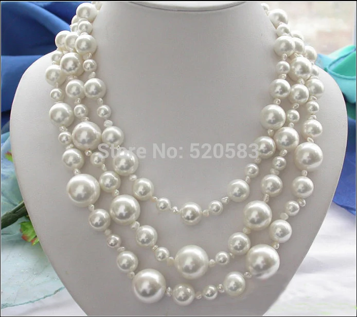 

3ROW 16MM WHITE ROUND SOUTH SEA SHELL PEARL NECKLACE