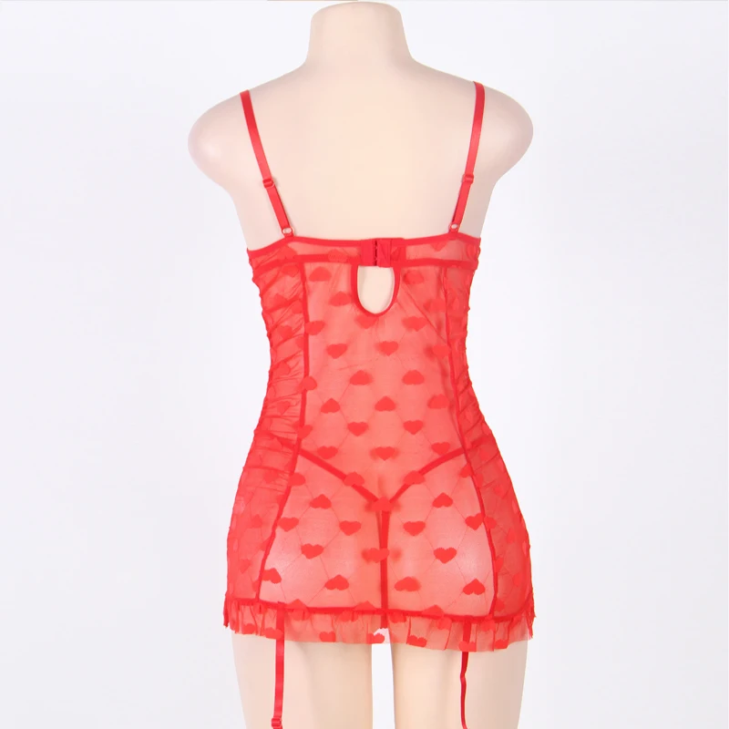 Women Sexy Heart Jacquard Red Halter Mesh Garter Lingerie Lenceria Sexi Para Mujer Plus Size Lenceria Sexy Hot Caliente GY80130 (2)