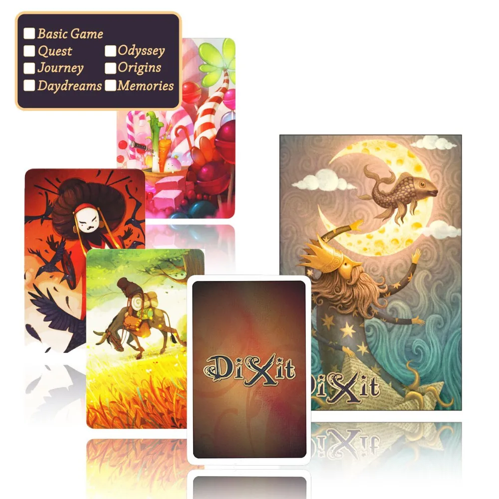dixit English board game,basic/quest/odassey/origins/journey/daydreams/memories,with giftbox,playing card jogo dixit dixit juego