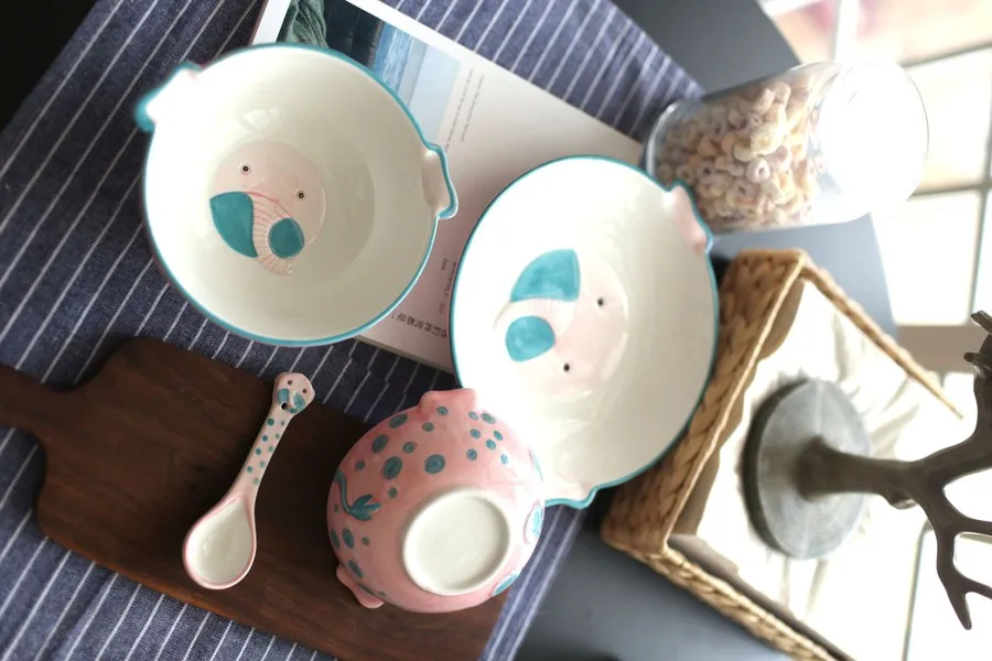 Новая милая детская посуда в виде животных творческий набор чаша тарелка с рисунками фруктов керамические чаши посуда 4 шт./компл