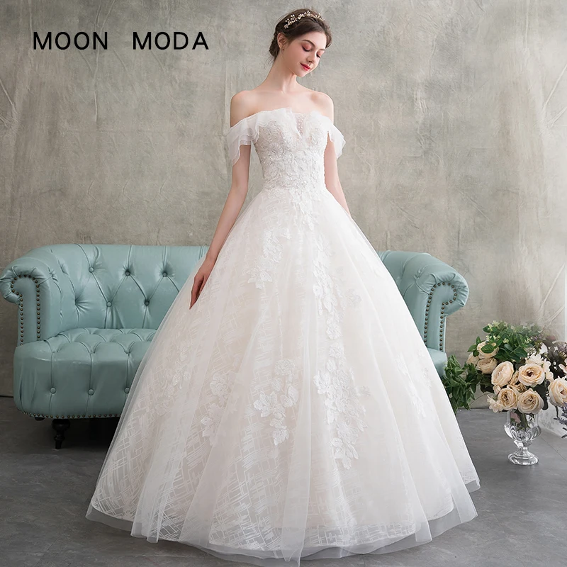 

Lace wedding dress 2019 boat neck A-line Simple wedding gowns plus size real photo princess weddingdress Vestido De Novias
