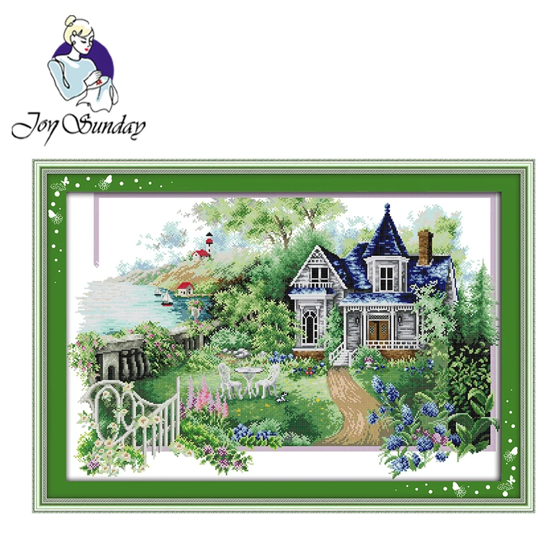 

Joy Sunday,The summer house,cross stitch embroidery set,printing cloth embroidery kit,needlework,Scenery pattern cross stitch