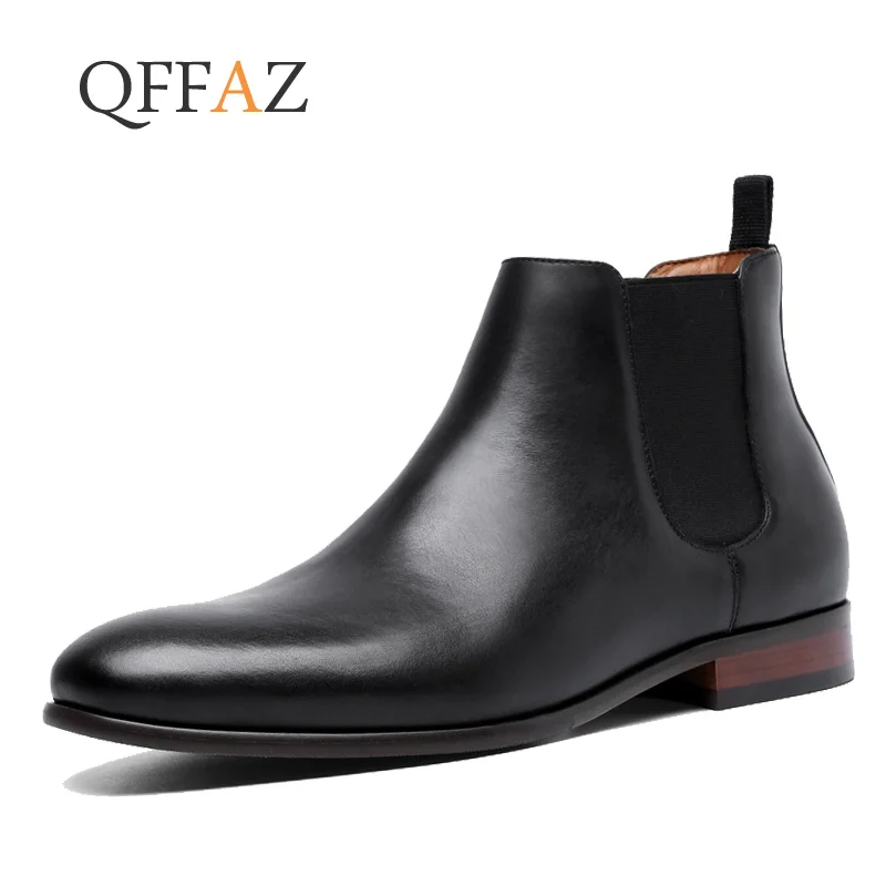 

QFFAZ Spring Autumn Men Boots Pointed Toe Martin Boots Ankle Botas High Quality High-Top Men Leather Shoes Chelsea Mens Boots