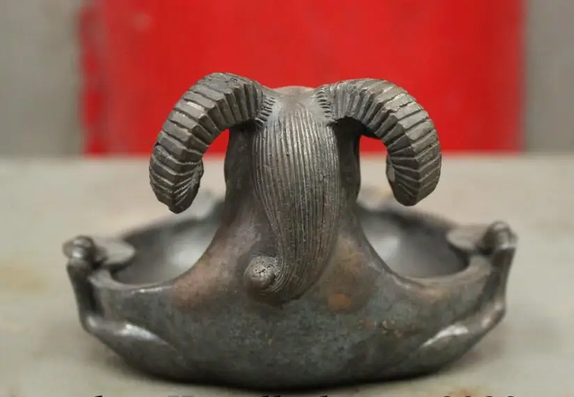 

S0836 Folk chinese classic Pure Bronze Coin sheep Head statue Ashtray brush washer discount 30% (C0324)