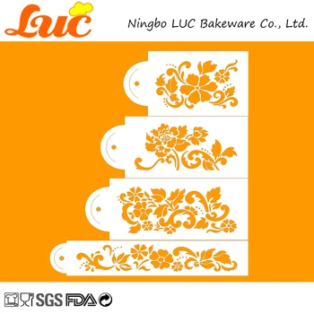 

LUC Filigree 4 Tier Flouring Flower Wedding Cake Template Camilla Rose Blooming Cherry Tree Floral Explosion Cake Stencil Set