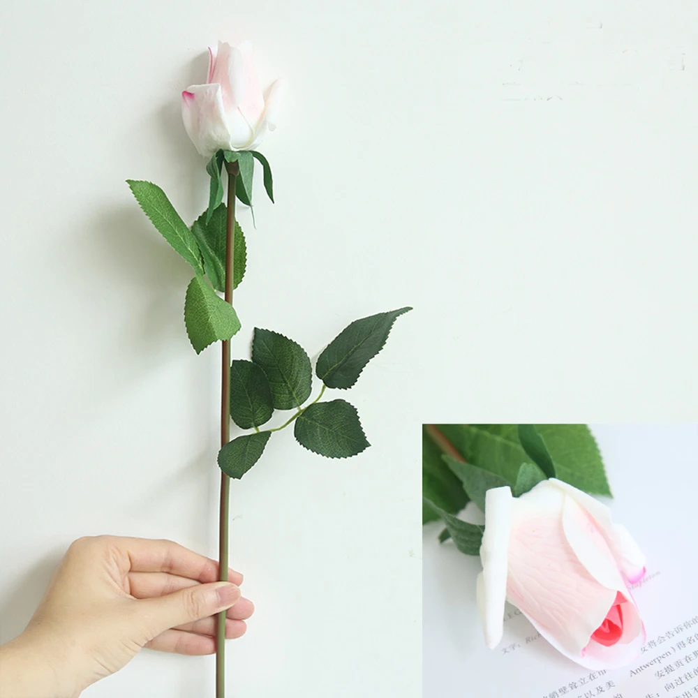 artificial flowers real touch fake flowers artificial red white roses bud for home decoration