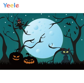 

Yeele Halloween Night Moon Pumpkin Lantern Bats Cat Photography Backdrops Personalized Photographic Backgrounds For Photo Studio