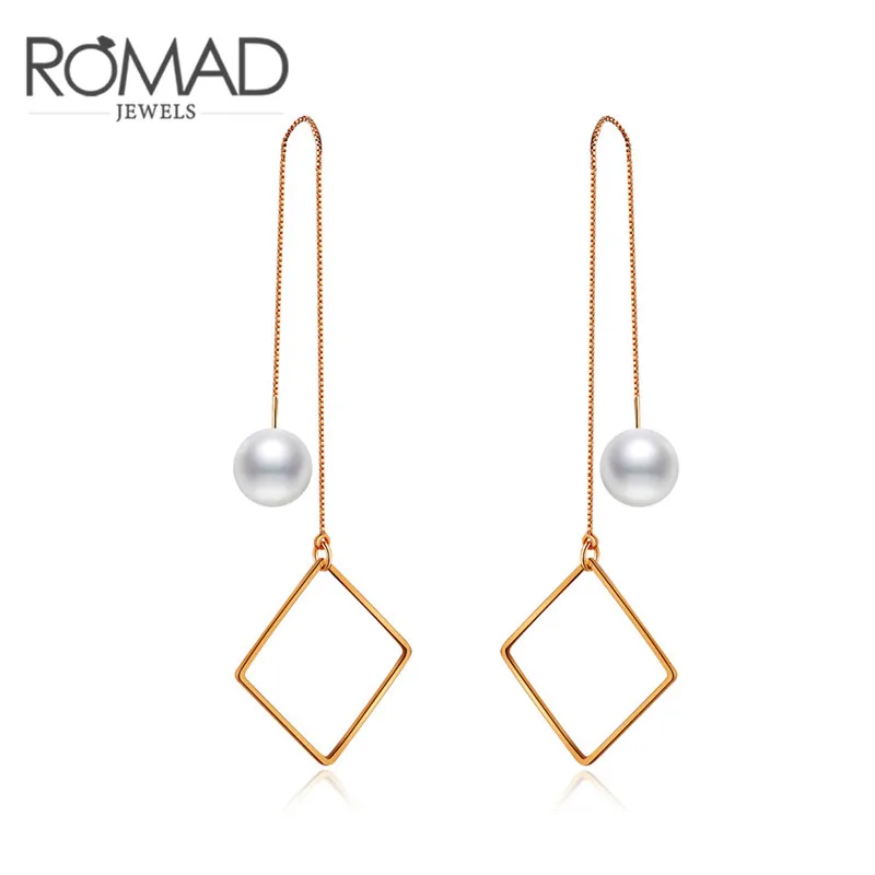 

ROXI ROMAD Brand Rose Gold Color Pearl Long Chains Drop Earrings For Women Dangle Earrings Wedding Engagement Jewelry Party Gift