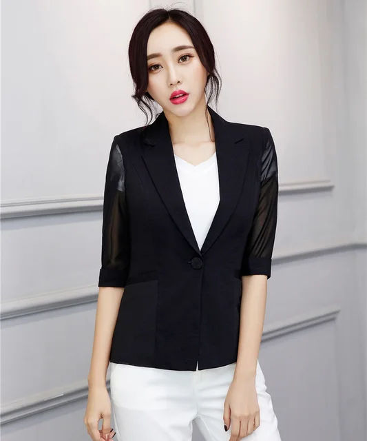 Summer Style Fashion Casual Las Office White Black Blazer Women Summer Style Fashion Casual Las Office White Black Blazer Women Jackets Half Sleeve Slim Female Work