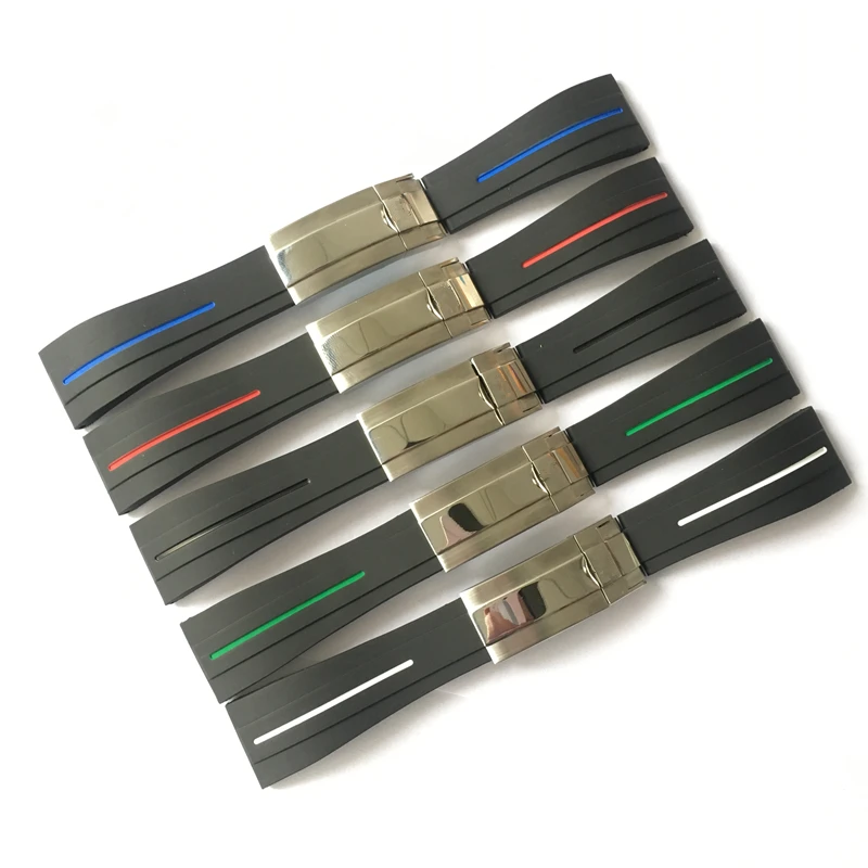 

MERJUST New 20mm 21mm Black Soft Dustproof Silicone Rubber Watchband For Role strap Daytona Submariner GMT OYSTERFLEX Bracelet