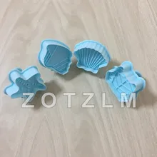 4 шт./компл. морской Животные с ракушками и морскими звездами Форма Пластик набор резаков для печенья пружинный Плунжер пресс-формы для выпечки TXS009