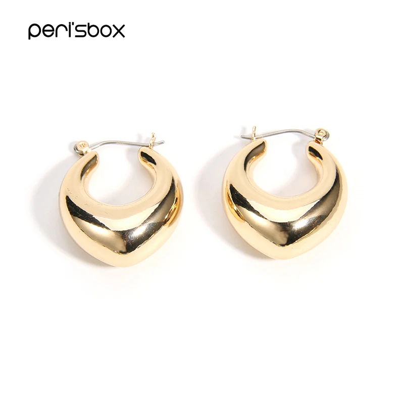 

Peri'sBox Gold Color Oval Circle Hoop Earrings for Women Simple Geometrical Earrings Minimalist Metal Hoops Jewelry Wholesale