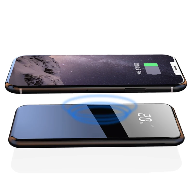 10000 мАч QI Беспроводное зарядное устройство, внешний аккумулятор для iPhone samsung, быстрая зарядка, двойной USB внешний аккумулятор, беспроводное зарядное устройство - Цвет: Черный