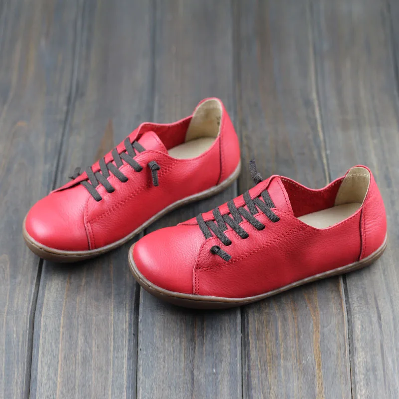 

Women Shoes Flat 100% Authentic Leather Round toe Lace up Ladies Shoes Flats Woman Moccasins Female Footwear (5188-6)
