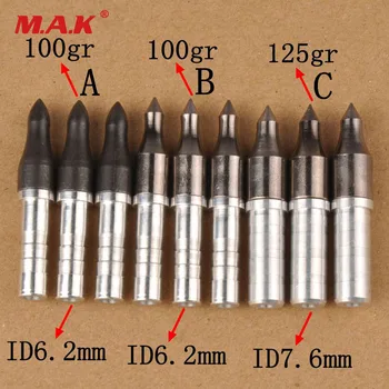 

10/20 Pcs Arrowhead Points 100/125 Grain Arrow Tips with ID 6.2mm/7.6mm Aluminium Arrow Insert for Archery Shooting