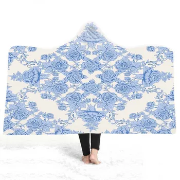 

3D Printed Plush Hooded Blankets For Adults Kid Warm Wearable Fleece Woman Throw Microfiber Cloak On Sofa Pink