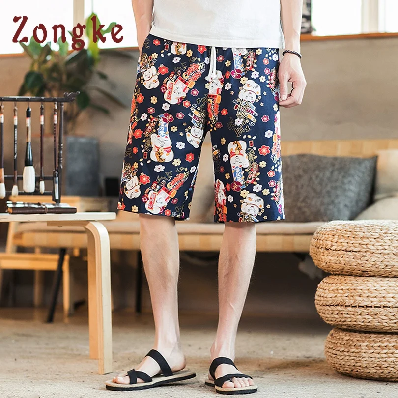 Zongke Кот печати шорты Для мужчин в уличном стиле с героями мультфильмов шорты «Аниме» Для мужчин 5XL Костюмы Для мужчин s шорты летние