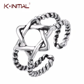Kinitial 1Pcs 925 Sterling Silver Twist Star Rings David of Star Ring for Women Wedding Adjustable Finger HexagonalRing Jewelry