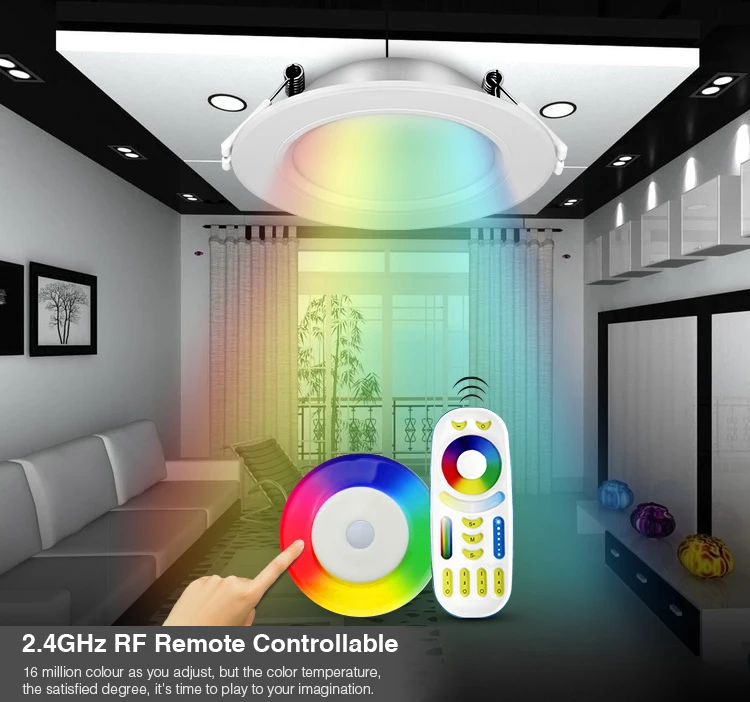 Mi. Светильник 6 Вт RGB+ CCT светодиодный вниз светильник с регулируемой яркостью с драйвером FUT068+ WL-Box1, Wi-Fi+ 2,4G Беспроводной RF 4-Зона RGB+ CCT сенсорный пульт дистанционного управления