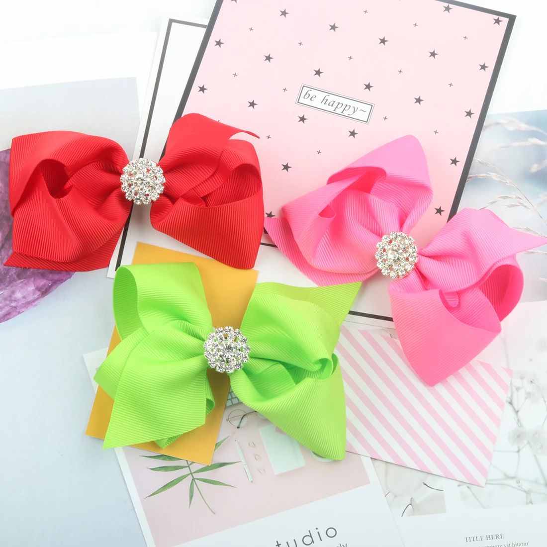 

1 PC Girls Hair Bow Rhinestone Glitter Hairbow 4.5 Inch Hairbows Shinning Spring Color Design Children Hair Accessories Headwear