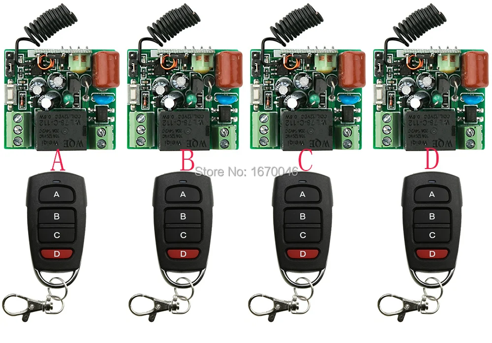 

New AC220V 1CH 10A Wireless Power Switch System teleswitch 4 Receiver & 4Transmitter Learning Code Toggle Momentary
