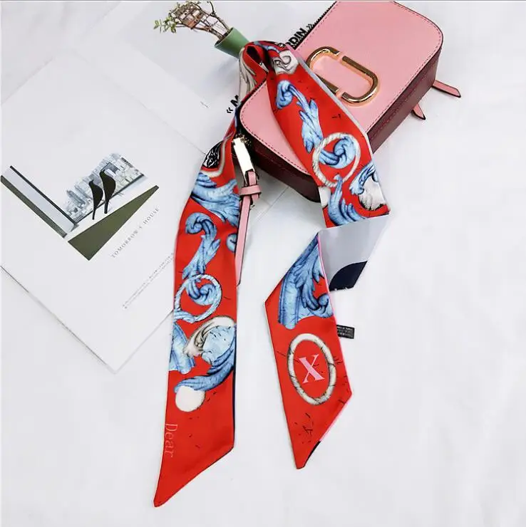 26 букв шарф дизайн принт женский шелковый шарф модный головной платок бренд маленький галстук сумка Тощий Созвездие шарф - Цвет: 35 X