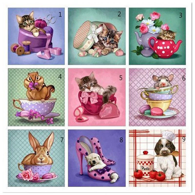 

5D Diy Diamond Painting Cross Stitch Cat cup rabbit flowers Diamond Mosaic Animal Embroidery Full Rhinestones Gift